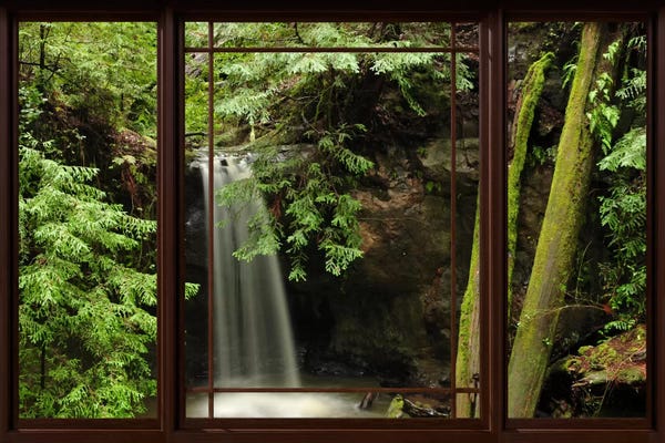 Waterfalls: Waterfall Forest Window View by Unknown Artist
