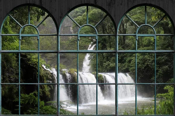 Large Floral & Botanical Art - Canvas Prints: Waterfall Window View by Unknown Artist