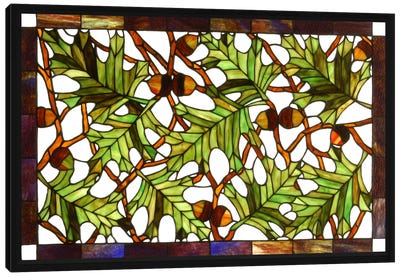 Acorn and Oak Leaves Stained Glass Window Canvas Art Print - Windows of the World