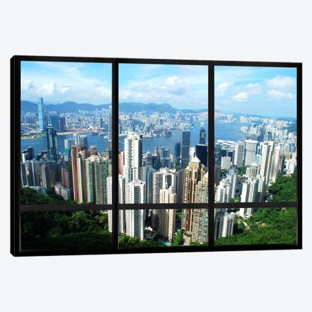 Hong Kong City Skyline Window View Canvas Print #WOW7} by Unknown Artist Art Print