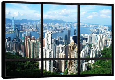 Hong Kong City Skyline Window View Canvas Art Print - Hong Kong
