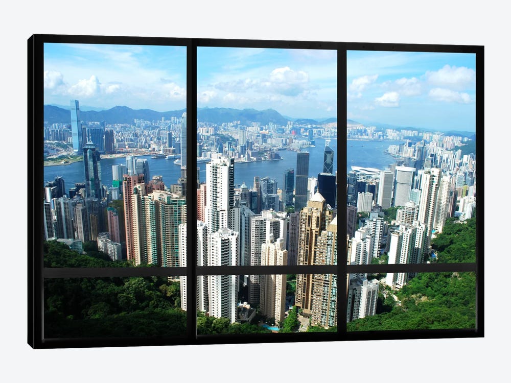 Hong Kong City Skyline Window View by 5by5collective 1-piece Canvas Art Print