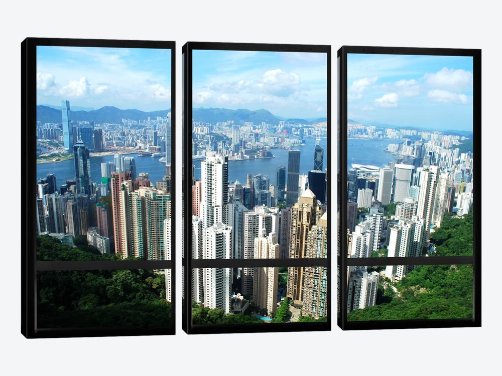 Hong Kong City Skyline Window View by 5by5collective 3-piece Art Print
