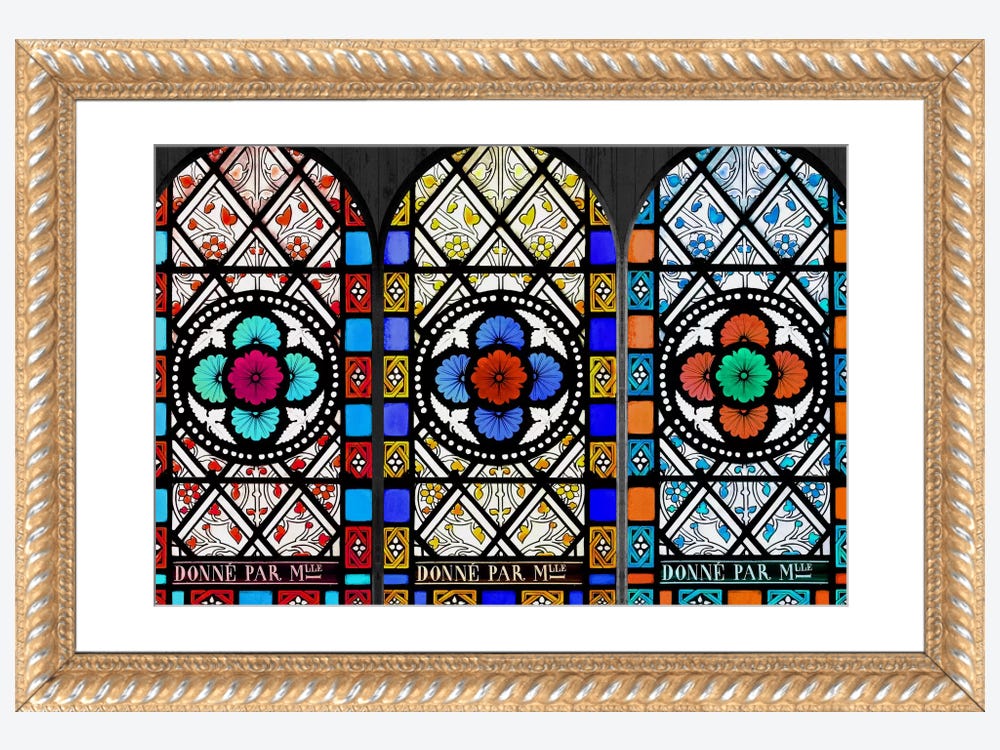 iCanvas Canvas Wall Art - Flowers Patterns Stained Glass Window