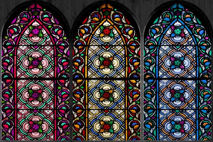 Geometric Flower Patterns Stained Glass Window