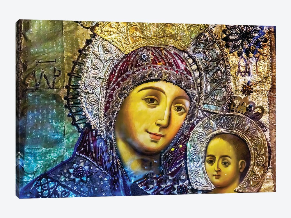 Mary and Jesus Icon, Greek Orthodox Church of the Nativity Altar Nave, Bethlehem, Palestine by William Perry 1-piece Canvas Artwork