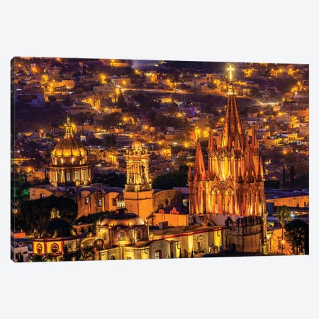 San Miguel de Allende, Mexico, Miramar Overlook Night, Parroquia Archangel Church Canvas Print #WPE12} by William Perry Canvas Art