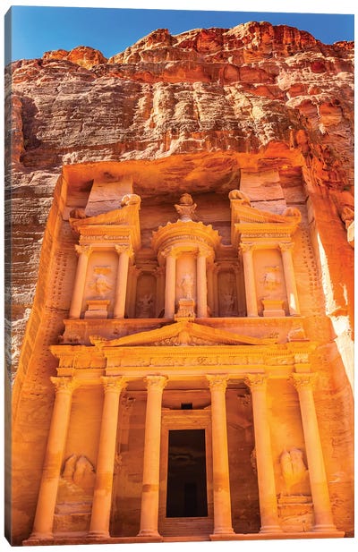 Treasury Built By The Nabataens, Siq, Petra, Jordan Canvas Art Print - Ancient Ruins Art