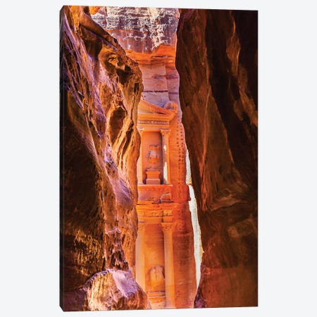Yellow canyon and the Treasury in the Morning. Petra, Jordan Canvas Print #WPE16} by William Perry Canvas Art Print