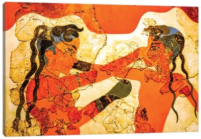 Akrotiri Boxing Children Fresco From The Wall Paintings Of Thera, National Archaeological Museum, Athens, Greece Canvas Art Print