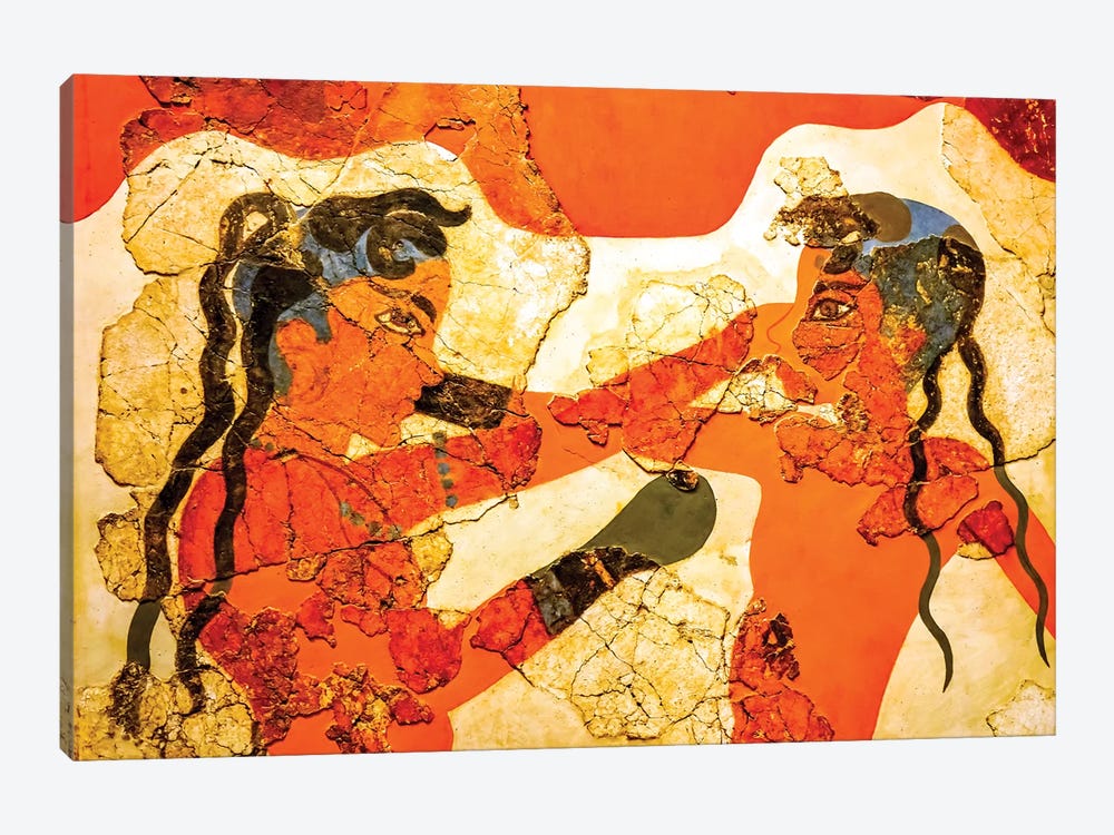 Akrotiri Boxing Children Fresco From The Wall Paintings Of Thera, National Archaeological Museum, Athens, Greece by William Perry 1-piece Canvas Print