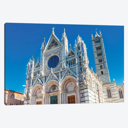 Facade Of Towers Mosaics Cathedral, Siena, Italy. Cathedral Completed From 1215 To 1263. Canvas Print #WPE27} by William Perry Canvas Wall Art