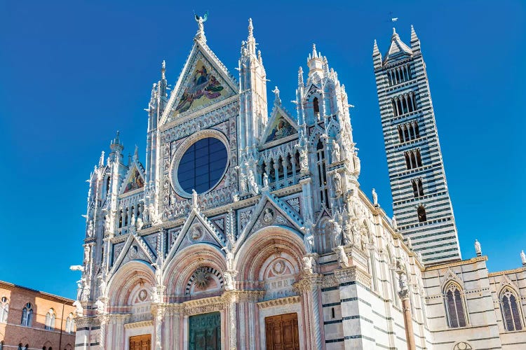 Facade Of Towers Mosaics Cathedral, Siena, Italy. Cathedral Completed From 1215 To 1263. by William Perry wall art