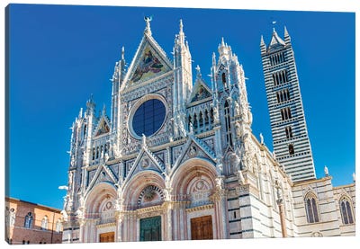 Facade Of Towers Mosaics Cathedral, Siena, Italy. Cathedral Completed From 1215 To 1263. Canvas Art Print