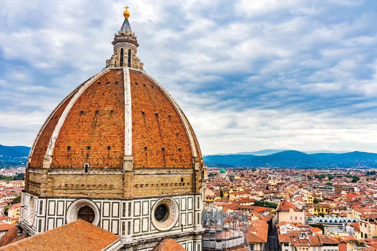 Large Dome Golden Cross, Duomo Cathedral, Florence, Italy. Finished 1400'S. Formal Name Cathedral Di Santa Maria Del Fiore.