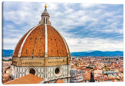Large Dome Golden Cross, Duomo Cathedral, Florence, Italy. Finished 1400'S. Formal Name Cathedral Di Santa Maria Del Fiore. Canvas Art Print