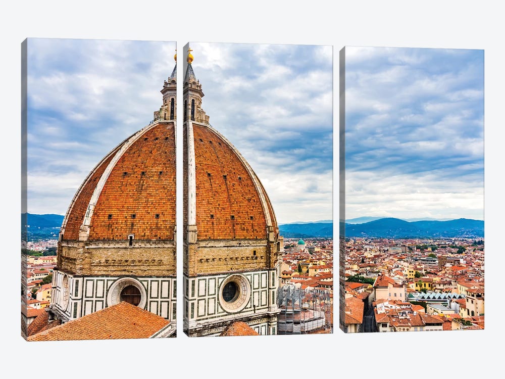 Large Dome Golden Cross, Duomo Cathedral, Florence, Italy. Finished 1400'S. Formal Name Cathedral Di Santa Maria Del Fiore. by William Perry 3-piece Canvas Art Print