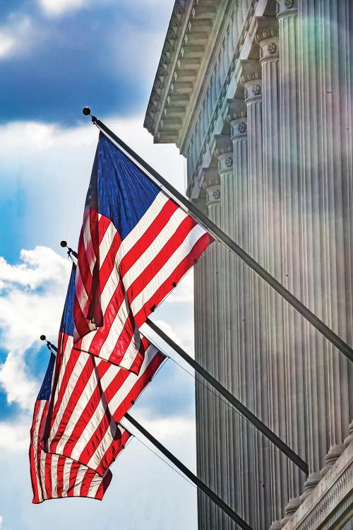 American flags at Herbert Hoover Building, Washington DC, USA.