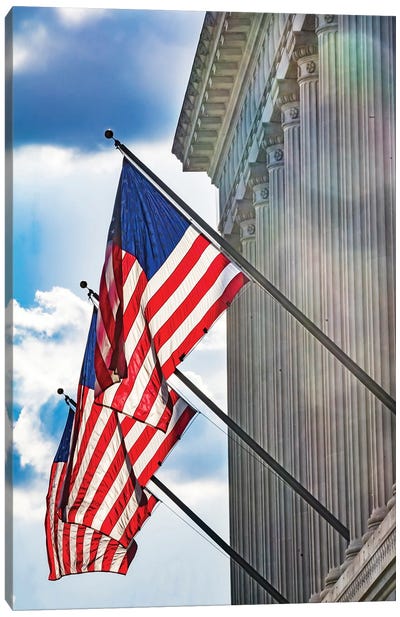 American flags at Herbert Hoover Building, Washington DC, USA. Canvas Art Print