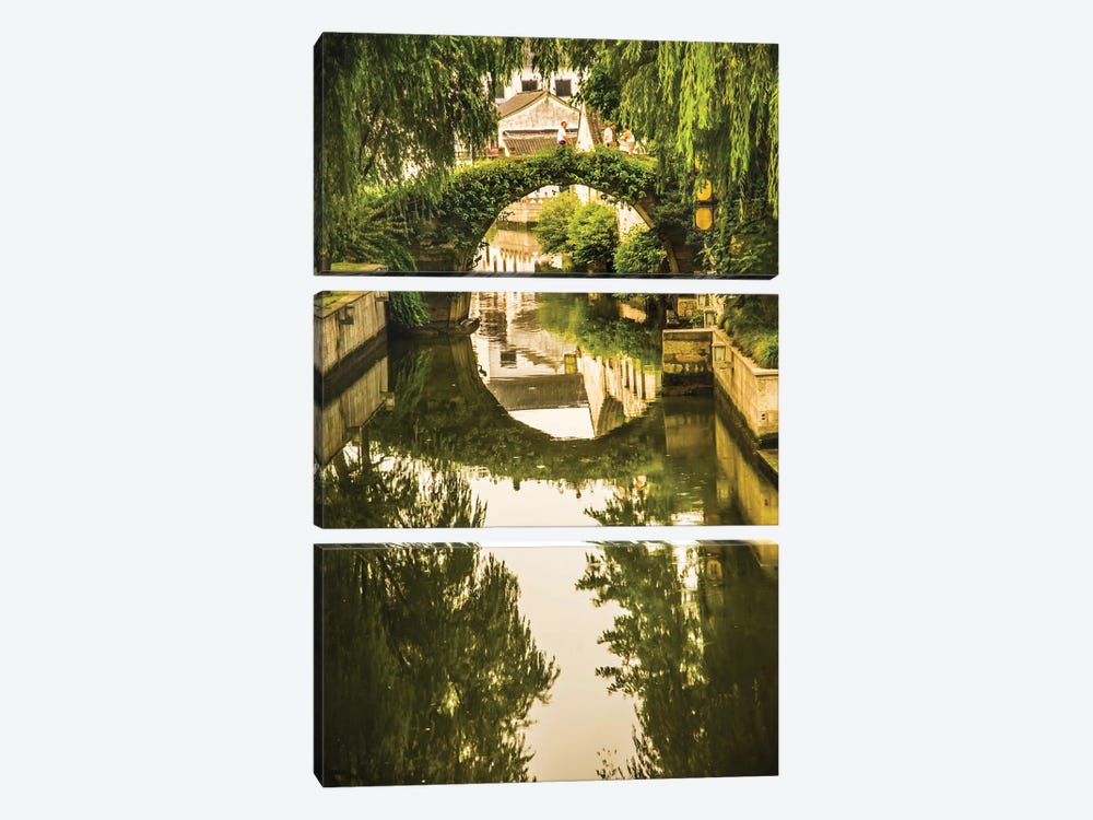 Moon Bridge, Shaoxing City, Zhejiang Province, China. Water Reflections Small City, China by William Perry 3-piece Canvas Artwork