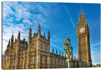 Big Ben, Parliament And Lamp Post, Westminster, London, England Canvas Art Print