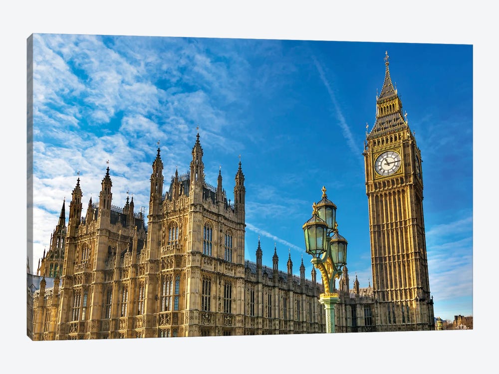 Big Ben, Parliament And Lamp Post, Westminster, London, England by William Perry 1-piece Canvas Art