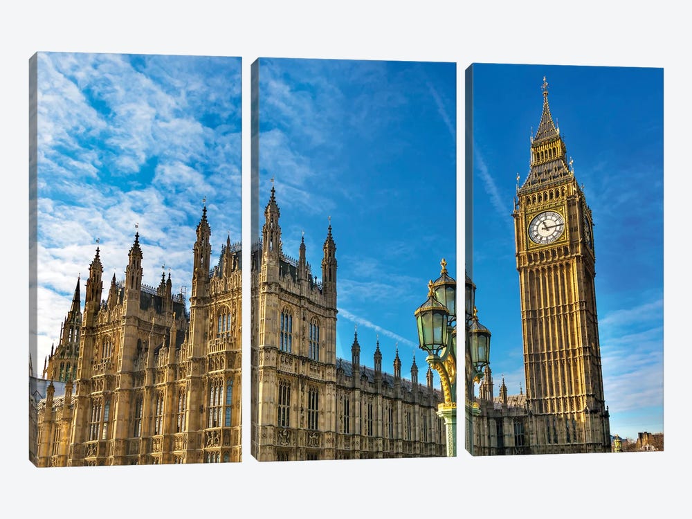 Big Ben, Parliament And Lamp Post, Westminster, London, England by William Perry 3-piece Canvas Wall Art