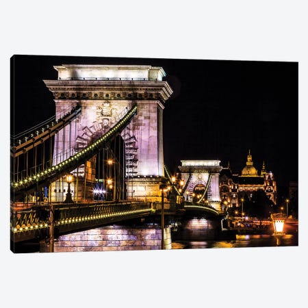 Chain Bridge, St. Stephens. Danube River Reflection, Budapest, Hungary Canvas Print #WPE6} by William Perry Canvas Art Print