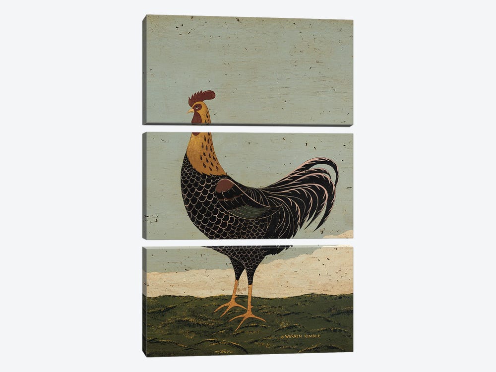 Rooster Facing West by Warren Kimble 3-piece Canvas Art Print