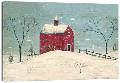 Barn In Winter Canvas Art Print - Warren Kimble