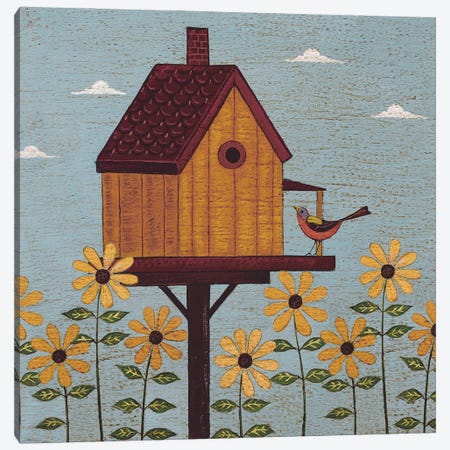 Yellow Birdhouse Canvas Print #WRK136} by Warren Kimble Canvas Wall Art