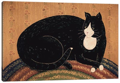 Black Cat On A Braided Rug Canvas Art Print - Warren Kimble