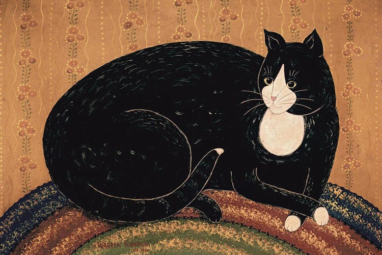 Black Cat On A Braided Rug by Warren Kimble wall art