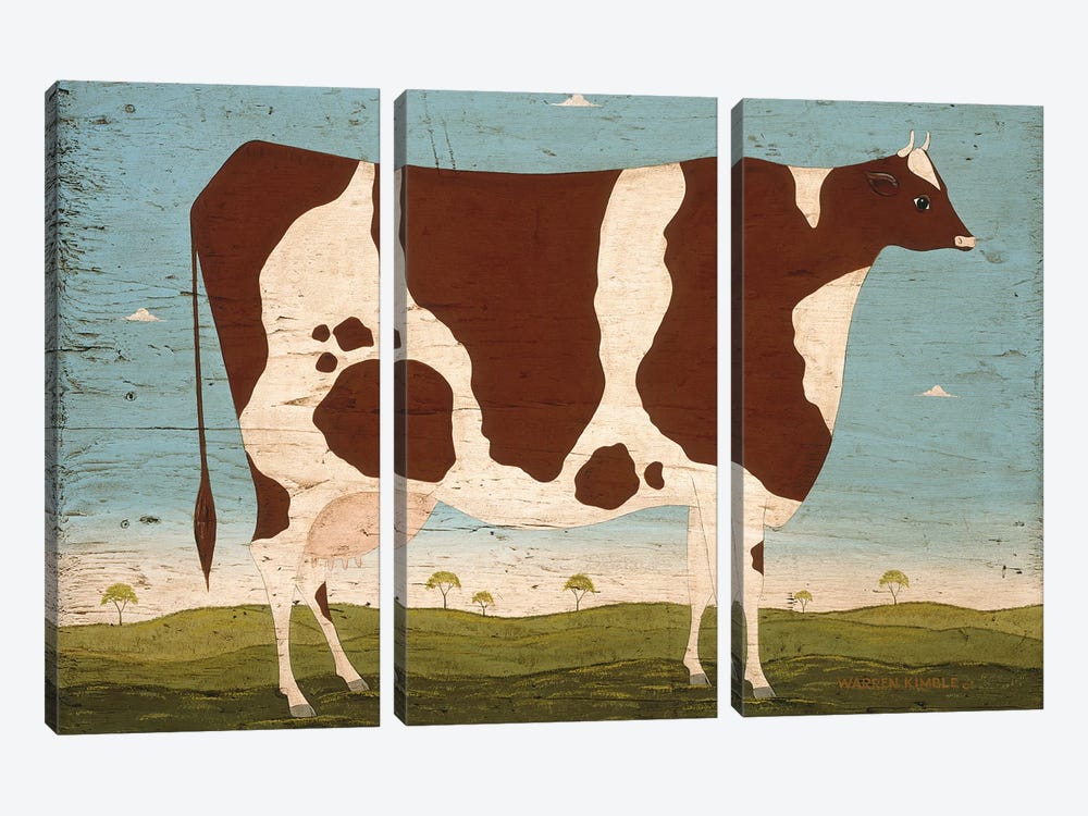 Brown Cow II by Warren Kimble 3-piece Canvas Wall Art