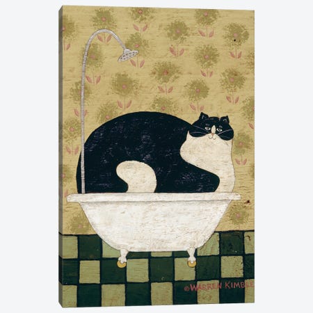 Cat In A Tin Tub Canvas Print #WRK34} by Warren Kimble Canvas Wall Art
