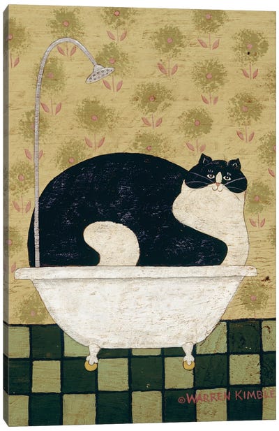 Cat In A Tin Tub Canvas Art Print - Warren Kimble