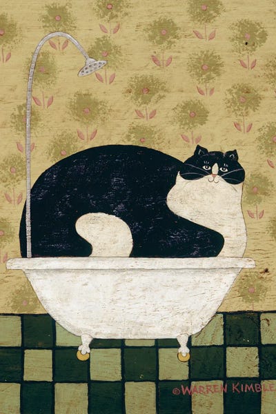 Large Art for Bathroom - Canvas Prints: Cat In A Tin Tub by Warren Kimble
