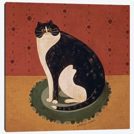 Cat On A Round Rug Canvas Print #WRK35} by Warren Kimble Canvas Wall Art