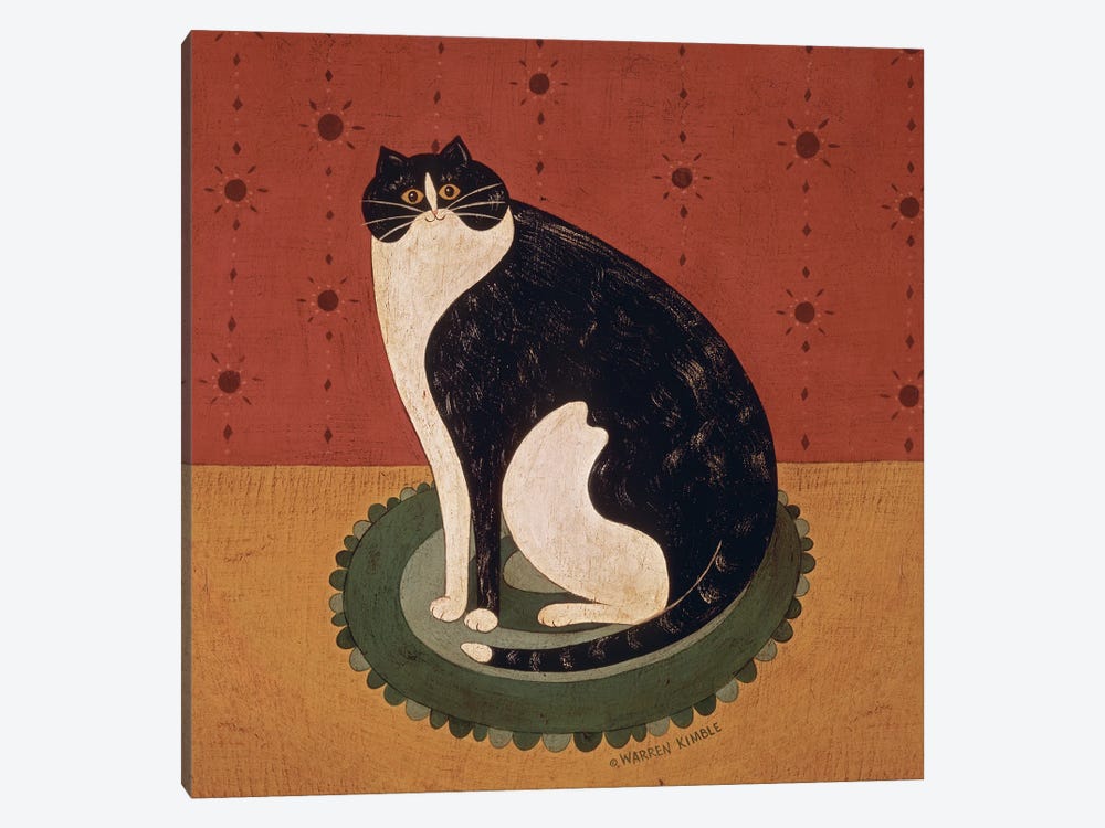 Cat On A Round Rug by Warren Kimble 1-piece Canvas Art Print