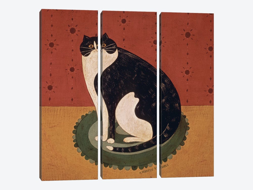 Cat On A Round Rug by Warren Kimble 3-piece Art Print
