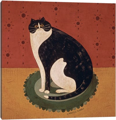 Cat On A Round Rug Canvas Art Print - Warren Kimble