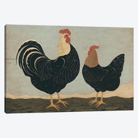 Double Roosters Canvas Print #WRK56} by Warren Kimble Canvas Artwork