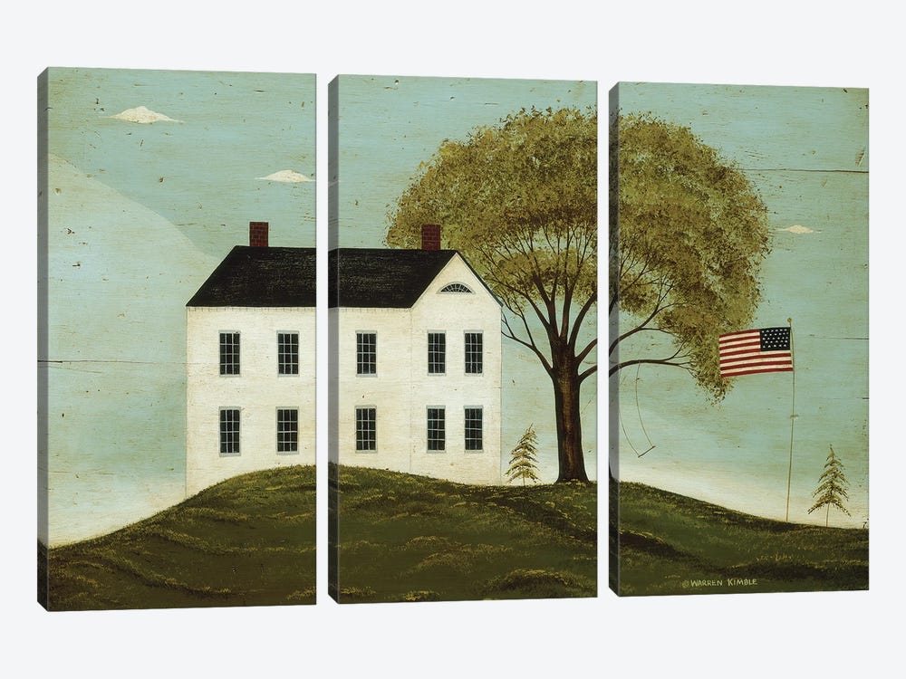 House With Flag by Warren Kimble 3-piece Canvas Art