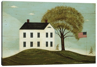 House With Flag Canvas Art Print