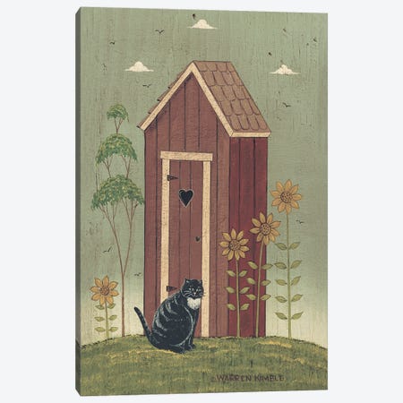Outhouse With Cat Canvas Print #WRK95} by Warren Kimble Canvas Art