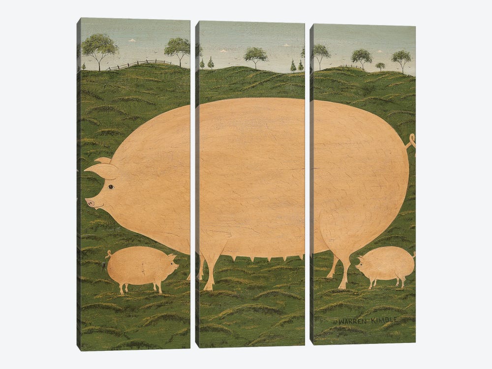 Pig Family by Warren Kimble 3-piece Canvas Art