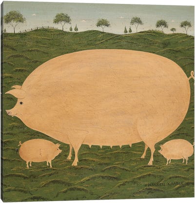 Pig Family Canvas Art Print - Pig Art