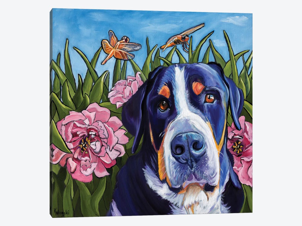 Dog and Dragonflies by Kathryn Wronski 1-piece Canvas Artwork