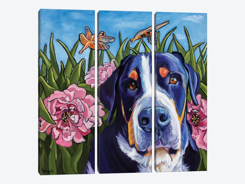 Dog and Dragonflies by Kathryn Wronski 3-piece Canvas Wall Art