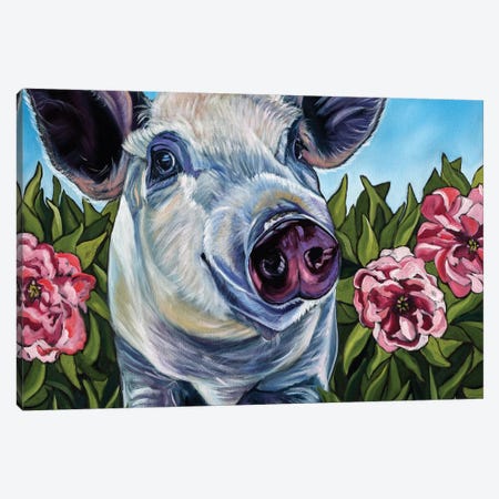 Pigs and Peonies Canvas Print #WRO6} by Kathryn Wronski Art Print
